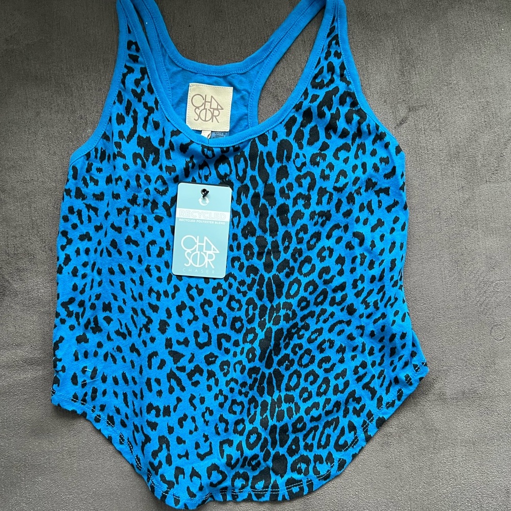 Chaser Womens Animal Print Racerback Tank Top Blue S
